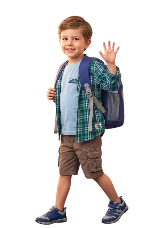 Custom Name Printed Kids Backpack | Cute Bear “Let’s Go” School Bag for Boys & Girls