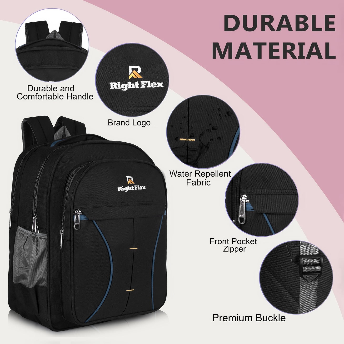 Right Flex Medium 30 L Backpack School bag for Class 2 to 5 Girls & Boys | 3 Compartments | Water-Resistant (Blue)