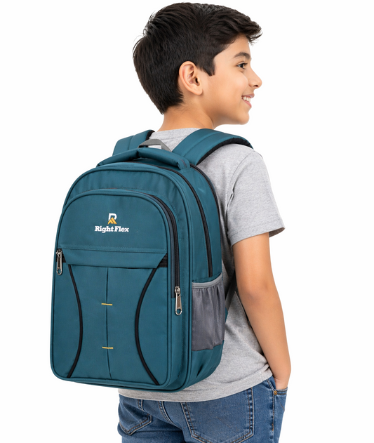 Right Flex Medium 30 L Backpack School bag for Class 2 to 5 Girls & Boys | 3 Compartments | Water-Resistant (Blue)