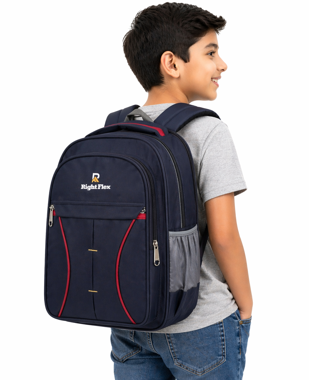 Right Flex Medium 30 L Backpack School bag for Class 2 to 5 Girls & Boys | 3 Compartments | Water-Resistant (Blue)