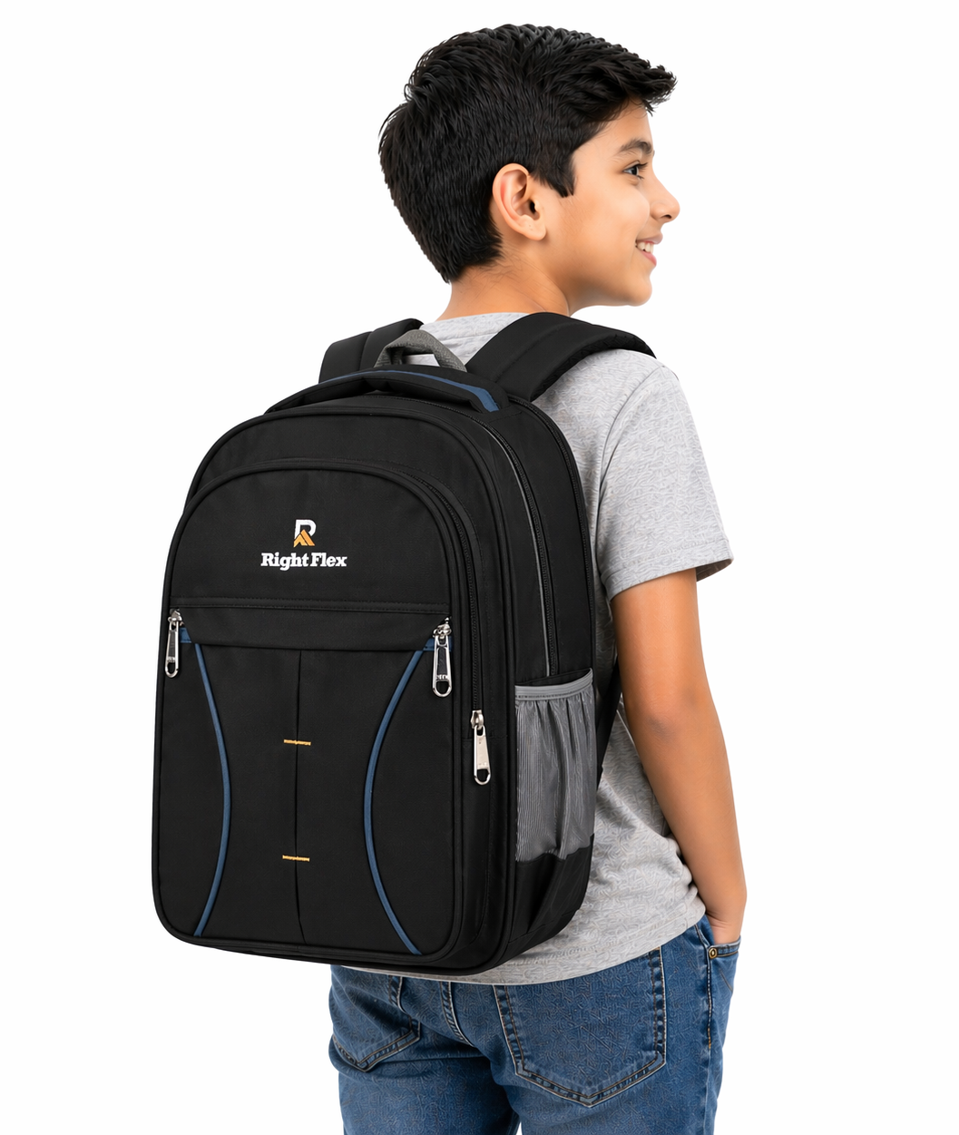 Right Flex Medium 30 L Backpack School bag for Class 2 to 5 Girls & Boys | 3 Compartments | Water-Resistant (Blue)