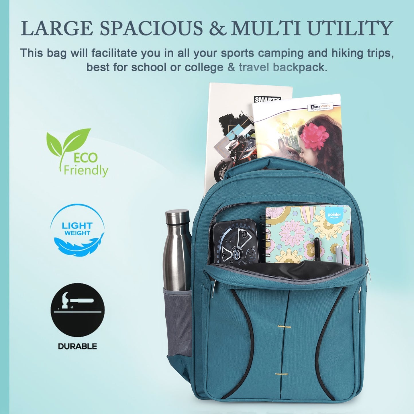 Right Flex Medium 30 L Backpack School bag for Class 2 to 5 Girls & Boys | 3 Compartments | Water-Resistant (Blue)