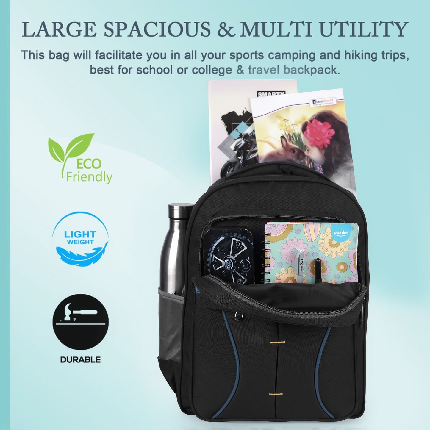 Right Flex Medium 30 L Backpack School bag for Class 2 to 5 Girls & Boys | 3 Compartments | Water-Resistant (Blue)