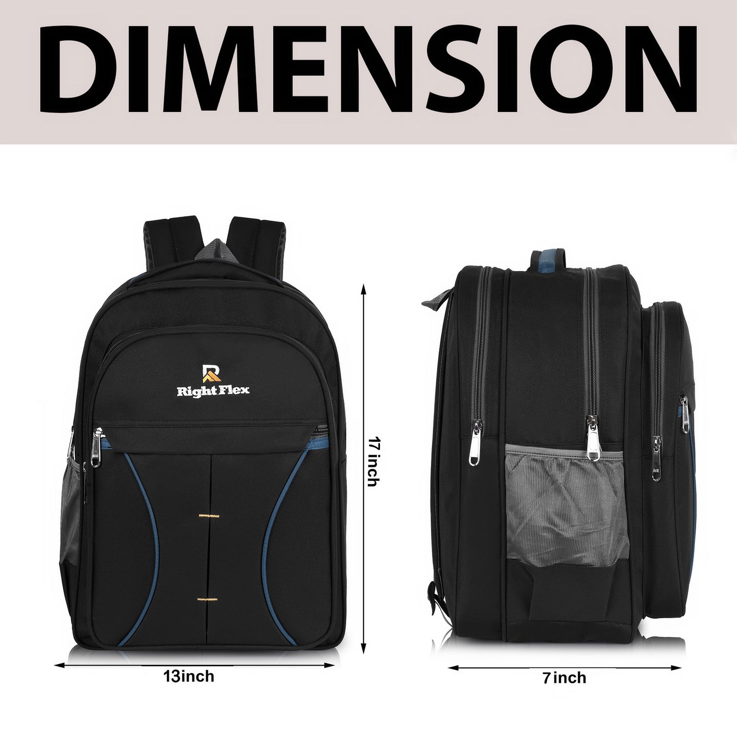 Right Flex Medium 30 L Backpack School bag for Class 2 to 5 Girls & Boys | 3 Compartments | Water-Resistant (Blue)