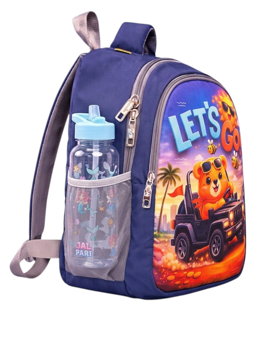 Custom Name Printed Kids Backpack | Cute Bear “Let’s Go” School Bag for Boys & Girls